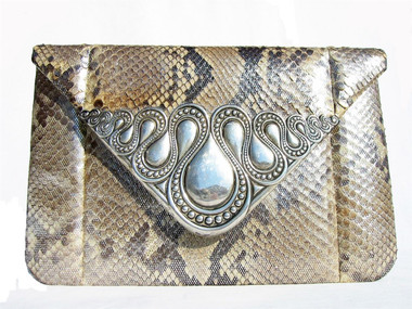 TIFFANY & CO. / JACOMO 1960's Python Snake Skin & STERLING SILVER Clutch