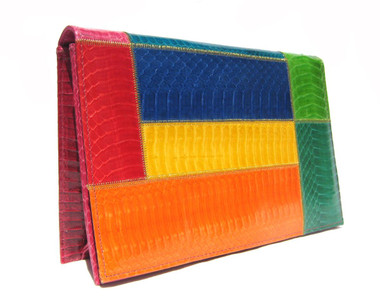 Vibrant COLOR BLOCK 1980's-90's COBRA Snake Skin CLUTCH Shoulder Bag - J Renee