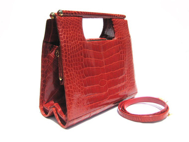 JUDITH LEIBER 1990's Tomato RED Alligator Belly Skin Structured Handbag