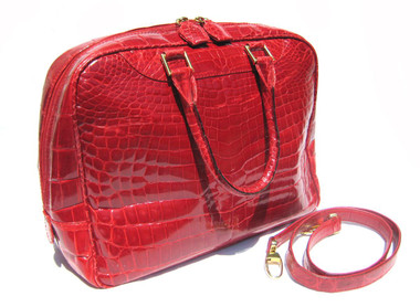 XXL Early 2000's RED Crocodile Belly Skin Handbag Shoulder Bag SATCHEL - SUAREZ