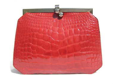 RED 1990's  Alligator Belly Skin Structured Shoulder Bag - JUDITH LEIBER