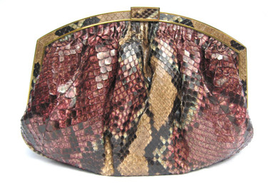 XL 1980's DARK PINK PYTHON Snake Skin Clutch Shoulder CROSS Body Bag - COLOMBETTI