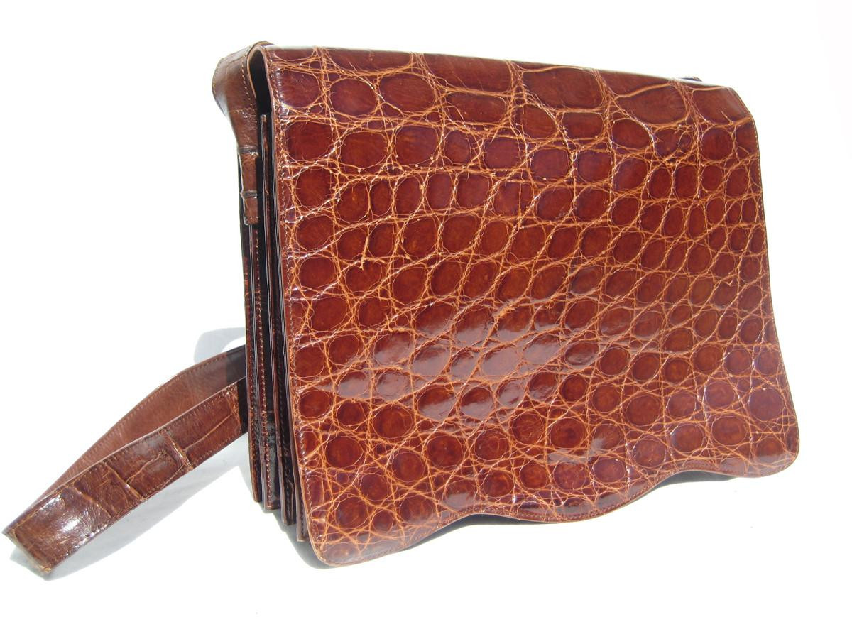 Lovely 1980's-90's COGNAC Brown ALLIGATOR Belly Skin Shoulder Bag SATCHEL -Maxima - Titti Del'Aqua - ITALY