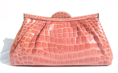 SALMON Pink 1990's-2000's Glossy Crocodile Belly Skin Shoulder Bag CLUTCH - SUAREZ!