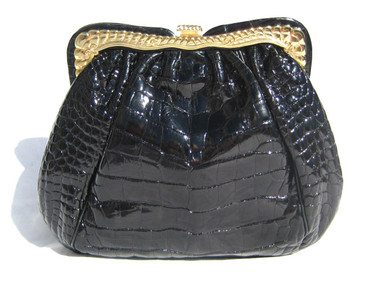 1980's-90's Petite Black ALLIGATOR Belly Skin Clutch Bag - JUDITH LEIBER