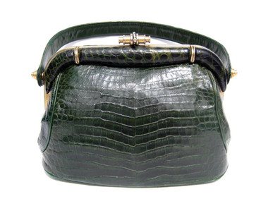 1940's-50's GREEN Crocodile Belly Skin Handbag - Gout de Paris