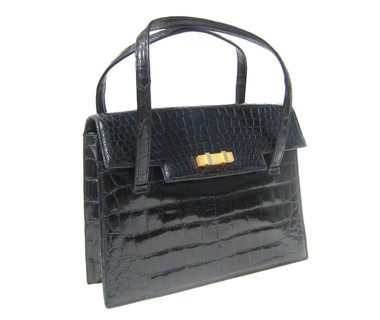 Timeless BLACK 1960's LUCILLE de PARIS Alligator Handbag