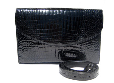 HELENE 1990's-2000's BLACK Alligator Belly Skin Clutch Shoulder Bag