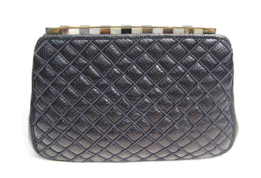 Dark NAVY BLUE 1990's-2000's QUILTED Karung Snake Skin CLUTCH Shoulder Bag - LEIBER