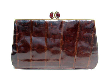 Fabulous Deco CHOCOLATE 1950's-60's DEITSCH Alligator CLUTCH Purse