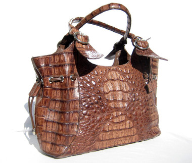 XL Tobacco Brown Hornback Crocodile Skin Tote SHOULDER BAG - NINA RAYE