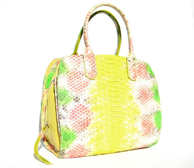 XL Early 2000's Colorful PYTHON Snake Skin SATCHEL Handbag - CARLOS FALCHI
