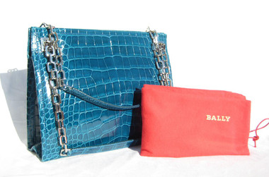 Stunning 2010's TEAL BLUE Alligator Belly Skin Shoulder Bag - BALLY - ITALY