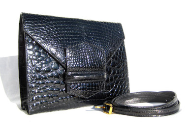 SISO 1990's Black ALLIGATOR Belly Skin CLUTCH Shoulder Bag - ITALY