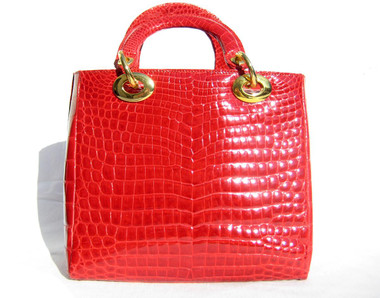 Stunning 1990's-2000's RED ALLIGATOR Belly Skin Handbag - HELENE'