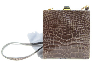HELENE 1990's Dark Gray Taupe CROCODILE Belly Skin Shoulder CROSS BODY Bag Clutch