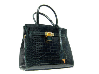 Stunning Dark GREEN Alligator Belly Skin Handbag  - SISO - ITALY