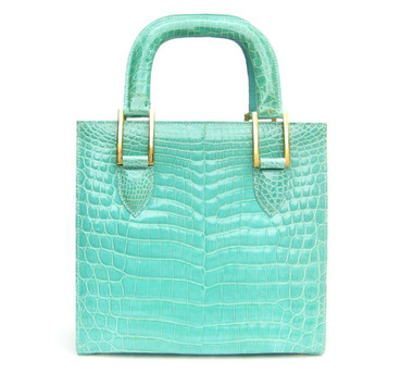 Stunning Late 2000's Light MINT GREEN CROCODILE Belly Skin Handbag  - HELENE'