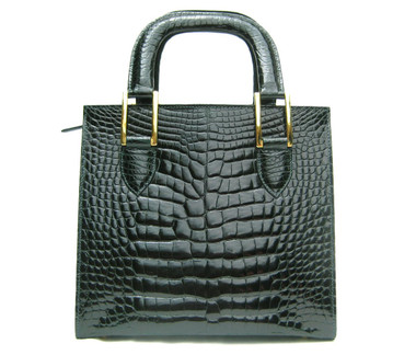 Gorgeous Late 2000's Dark FOREST GREEN CROCODILE Belly Skin Handbag  - HELENE'