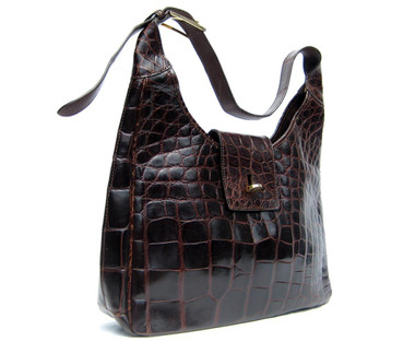 Early 2000's  Dark BROWN Crocodile Belly Skin Shoulder Bag - Mauro Governa