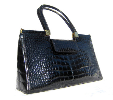 JET BLACK Crocodile Belly Skin Handbag SATCHEL - LAMBERTSON TRUEX