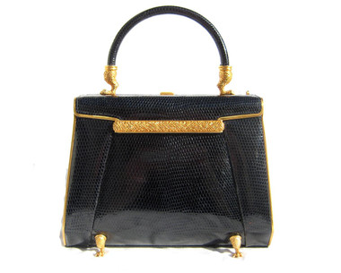 Gorgeous Early 2000's Jet Black Lizard Skin Handbag w/ BIRD FEET - SUAREZ