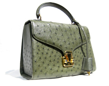 新品 未使用 PU OSTRICH BOSTON BAG green 新品 未使用 PU OSTRICH BOSTON BAG green Early 2000's Army Green