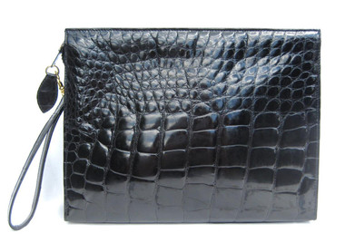 MAXIMA  Titti Del'Acqua 1990's Black ALLIGATOR Belly Skin CLUTCH Bag - ITALY