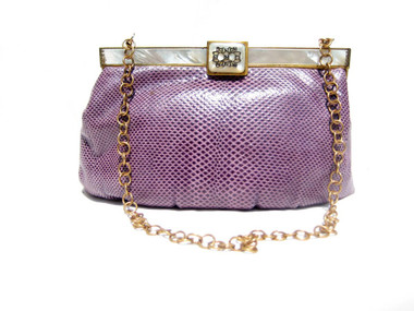 JACOMO - Gorgeous PURPLE  1960's KARUNG Snake Skin Evening Bag - Mother of Pearl Frame