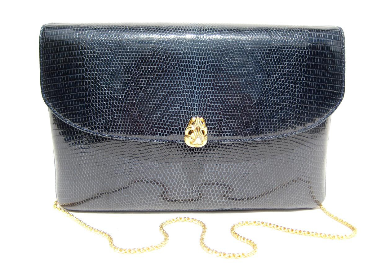 1990's NAVY BLUE Lizard Skin Shoulder Cross Body Bag