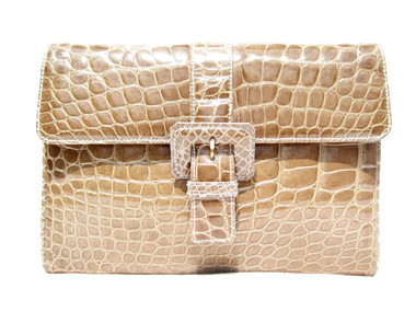 HELENE 1990's-2000's TAN Alligator Belly Skin Clutch Shoulder Bag