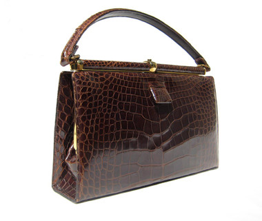 Classic Chocolate BROWN 1960's LUCILLE de PARIS Alligator Handbag