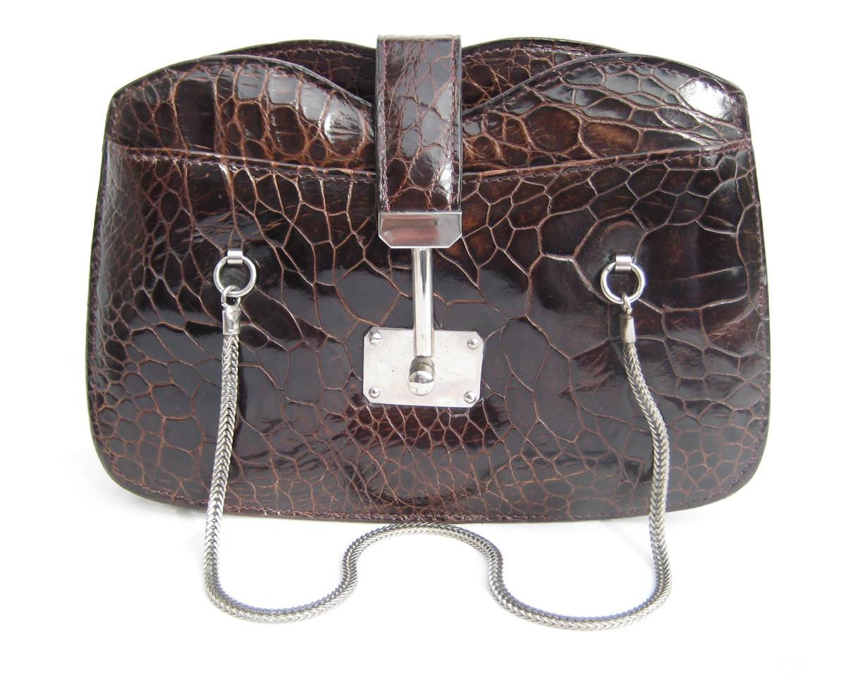 Lovely 1950's-60's Chocolate Brown Turtle Skin Handbag