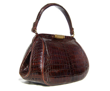 Chocolate Brown 1950's-60's LUCILLE de PARIS CURVY Alligator Skin Handbag