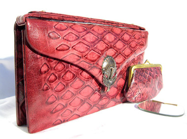 SUPER RARE Fabulous BURGUNDY Red 1950's-60's LaJeunesse Anteater Skin Handbag