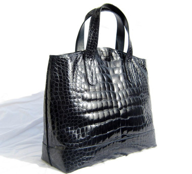 XL Rare Early 2000's Dark BLUE Alligator Belly Skin Handbag - MAXIMA - Italy!