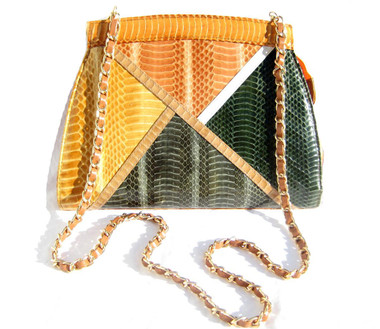 Vibrant Yellow & Green COLOR BLOCK 1980's-90's COBRA Snake Skin