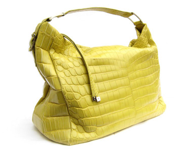 XXL 18 x 12 Bright YELLOW Crocodile Belly Skin Handbag SATCHEL Travel Bag - LAMBERTSON TRUEX