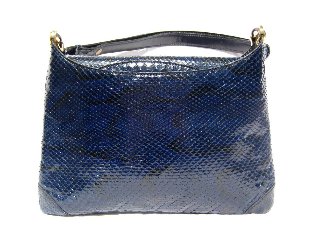 LANCEL 1980's-90's NAVY BLUE Cobra Snake Skin Shoulder Cross Body Bag