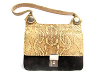 1980's-90's Black Suede & Snake Skin Shoulder  Bag