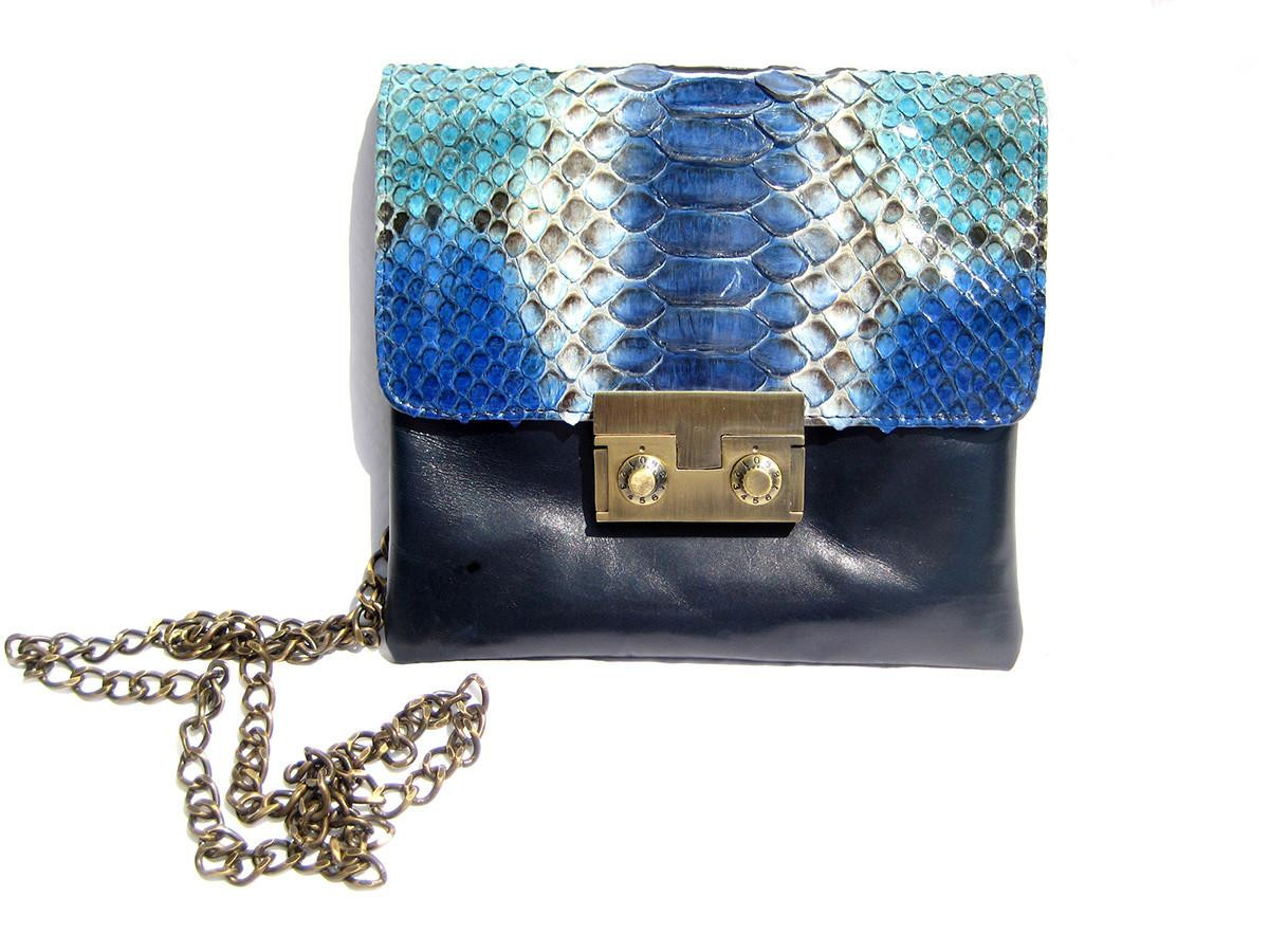 Early 2000's Blue, Gray, Turquoise & Cream PYTHON Snake Skin & Leather Cross Bod