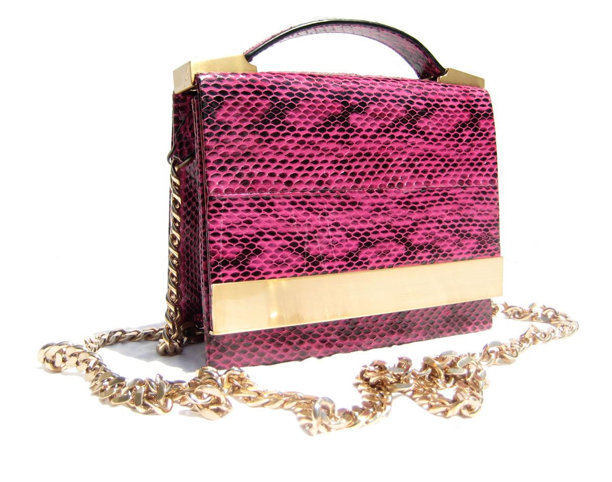 Early 2000s MAGENTA PINK Snake Skin Handbag Shoulder Bag - Brian Atwood