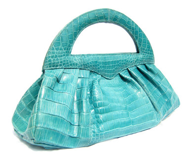 XL Early 2000's 18 x 11 TURQUOISE GREEN Crocodile Belly Skin Handbag - CARLOS FALCHI