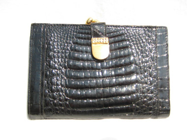 ROSENFELD Black CROCODILE Porosus Belly Skin Wallet & Change Purse