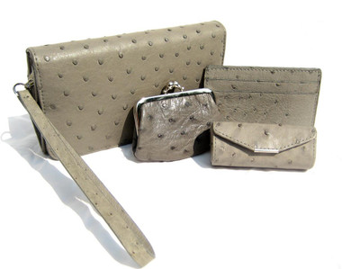 Small GRAY 2000's CAPE COBRA Ostrich Skin Clutch Wristlet