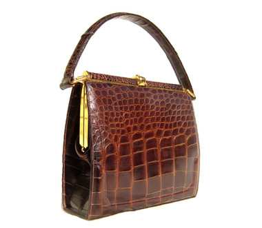 Petite Chocolate NOS! Brown 1950's-60's LUCILLE de PARIS Alligator Belly Skin Handbag