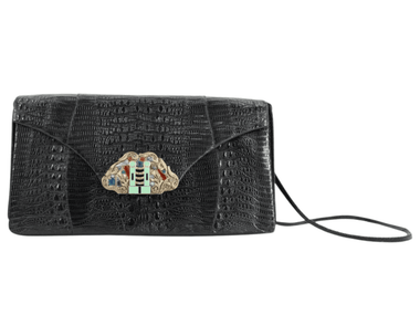 RARE 1960's  Black SKINK Lizard Skin Evening Bag w/Enamel Clasp - La Jeunesse!