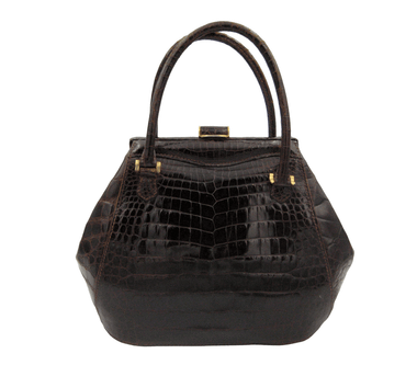 XL COBLENTZ 1960's Chocolate BROWN Crocodile Belly Skin Handbag
