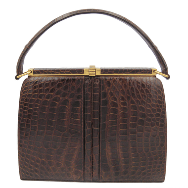 NOS! Classic Chocolate  Brown 1960's LUCILLE de PARIS Alligator Belly Skin Handbag