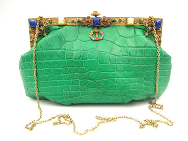 Stunning GREEN 1960's Jeweled ALLIGATOR Skin Shoulder Bag - JACOMO